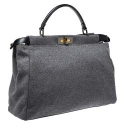 Pre Owned Fendi Grey Felt Fabric Large Peekaboo Top Handle Bag