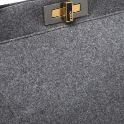 Pre Owned Fendi Grey Felt Fabric Large Peekaboo Top Handle Bag