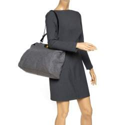 Pre Owned Fendi Grey Felt Fabric Large Peekaboo Top Handle Bag