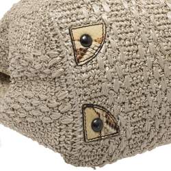 Pre Owned Fendi Beige Raffia and Python Large Peekaboo Top Handle Bag