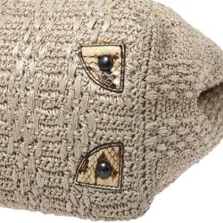 Pre Owned Fendi Beige Raffia and Python Large Peekaboo Top Handle Bag