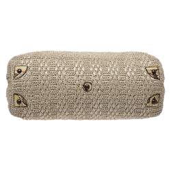 Pre Owned Fendi Beige Raffia and Python Large Peekaboo Top Handle Bag