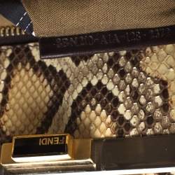 Pre Owned Fendi Beige Raffia and Python Large Peekaboo Top Handle Bag