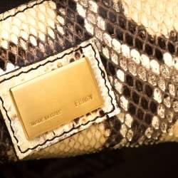 Pre Owned Fendi Beige Raffia and Python Large Peekaboo Top Handle Bag