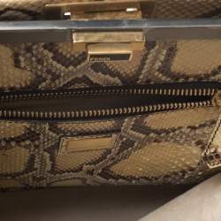 Pre Owned Fendi Beige Raffia and Python Large Peekaboo Top Handle Bag