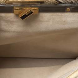 Pre Owned Fendi Beige Raffia and Python Large Peekaboo Top Handle Bag