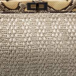 Pre Owned Fendi Beige Raffia and Python Large Peekaboo Top Handle Bag
