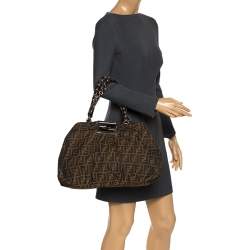 Pre Owned Fendi Tobacco Zucca Canvas Large Mia Shoulder Bag