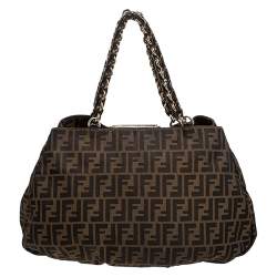 Pre Owned Fendi Tobacco Zucca Canvas Large Mia Shoulder Bag