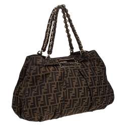 Pre Owned Fendi Tobacco Zucca Canvas Large Mia Shoulder Bag