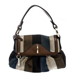 Pre Owned Fendi Multicolor Striped Canvas and Leather Limited Edition Chef Pochette Bag