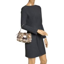 Fendi Beige Rabbit Fur and Lizard Baguette Bag