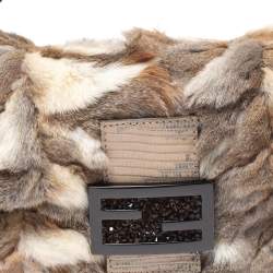 Fendi Beige Rabbit Fur and Lizard Baguette Bag