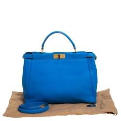 Pre Owned Fendi Blue Selleria Leather Large Peekaboo Top Handle Bag
