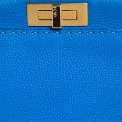 Pre Owned Fendi Blue Selleria Leather Large Peekaboo Top Handle Bag