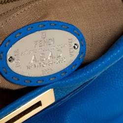 Pre Owned Fendi Blue Selleria Leather Large Peekaboo Top Handle Bag