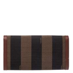 Pre Owned Fendi Brown Pequin Stripe Canvas and Leather Flap Continental Wallet