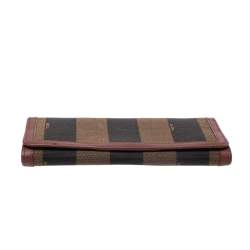 Pre Owned Fendi Brown Pequin Stripe Canvas and Leather Flap Continental Wallet