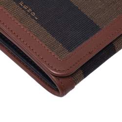 Pre Owned Fendi Brown Pequin Stripe Canvas and Leather Flap Continental Wallet