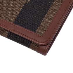 Pre Owned Fendi Brown Pequin Stripe Canvas and Leather Flap Continental Wallet