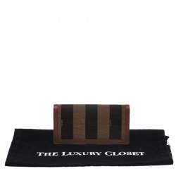 Pre Owned Fendi Brown Pequin Stripe Canvas and Leather Flap Continental Wallet