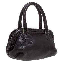 Pre Owned Fendi Dark Brown Leather Selleria Frame Satchel