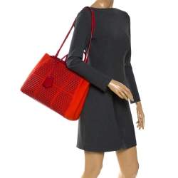 Pre Owned Fendi Orange Studded Neoprene and Leather Medium 2Jours Tote