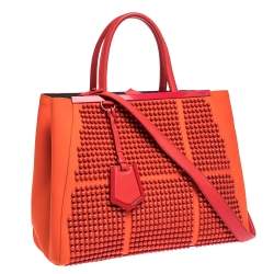 Pre Owned Fendi Orange Studded Neoprene and Leather Medium 2Jours Tote