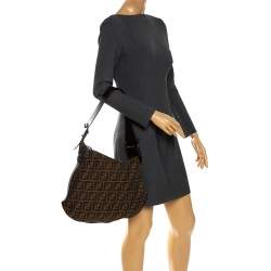 Pre Owned Fendi Tobacco Zucca Canvas and Leather Oyster Hobo
