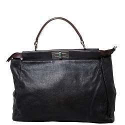 Pre Owned Fendi Black Leather with Suede/Beads and Python Lining Large Peekaboo Top Handle Bag