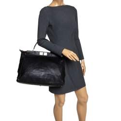 Pre Owned Fendi Black Leather with Suede/Beads and Python Lining Large Peekaboo Top Handle Bag