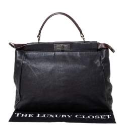 Pre Owned Fendi Black Leather with Suede/Beads and Python Lining Large Peekaboo Top Handle Bag