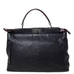 Pre Owned Fendi Black Leather with Suede/Beads and Python Lining Large Peekaboo Top Handle Bag