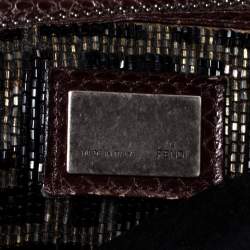 Pre Owned Fendi Black Leather with Suede/Beads and Python Lining Large Peekaboo Top Handle Bag