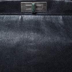 Pre Owned Fendi Black Leather with Suede/Beads and Python Lining Large Peekaboo Top Handle Bag