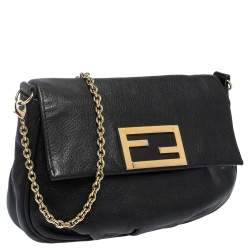 Pre Owned Fendi Black Leather Fendista Pochette Crossbody Bag