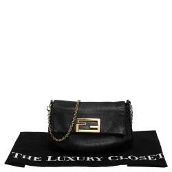 Pre Owned Fendi Black Leather Fendista Pochette Crossbody Bag