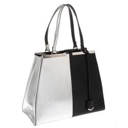 Pre Owned Fendi Black/Silver Leather Large 3Jours Tote