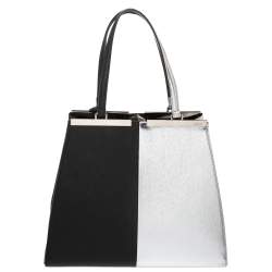 Pre Owned Fendi Black/Silver Leather Large 3Jours Tote