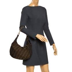 Pre Owned Fendi Tobacco Zucca Canvas and Leather Chef Chain Link Hobo