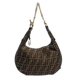 Pre Owned Fendi Tobacco Zucca Canvas and Leather Chef Chain Link Hobo