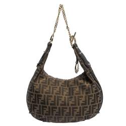 Pre Owned Fendi Tobacco Zucca Canvas and Leather Chef Chain Link Hobo