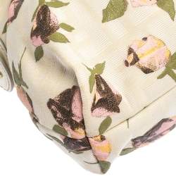 Pre Owned Fendi Beige Floral Print Zucca Canvas and Leather Chef Shoulder Bag