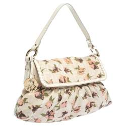 Pre Owned Fendi Beige Floral Print Zucca Canvas and Leather Chef Shoulder Bag