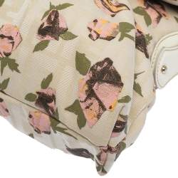 Pre Owned Fendi Beige Floral Print Zucca Canvas and Leather Chef Shoulder Bag