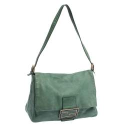 Pre Owned Fendi Green Iridescent Leather Mama Forever Large Flap Shoulder Bag