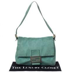 Pre Owned Fendi Green Iridescent Leather Mama Forever Large Flap Shoulder Bag