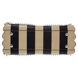 Pre Owned Fendi Black/Beige Leather Studded Ribbons Peekaboo Top Handle Bag