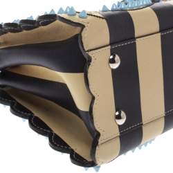 Pre Owned Fendi Black/Beige Leather Studded Ribbons Peekaboo Top Handle Bag