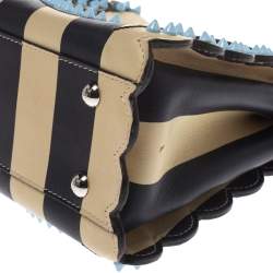 Pre Owned Fendi Black/Beige Leather Studded Ribbons Peekaboo Top Handle Bag